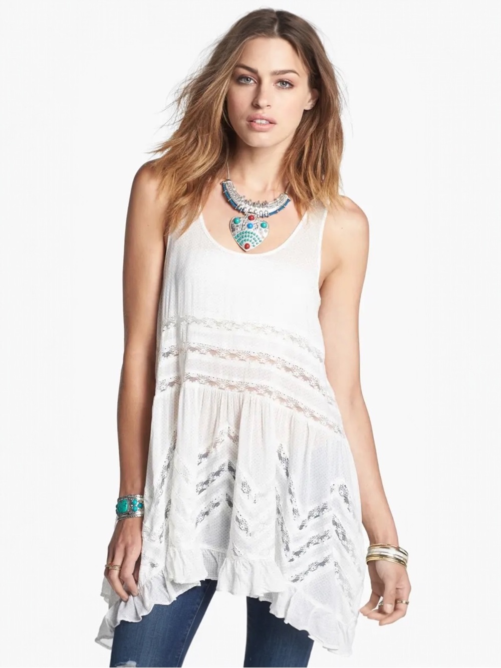 Intimately Free People Sleeveless Lace-Detail Tunic Top